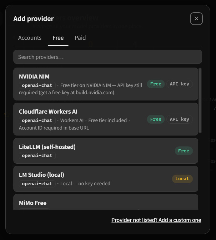 OpenCodex 新增 Provider 清單