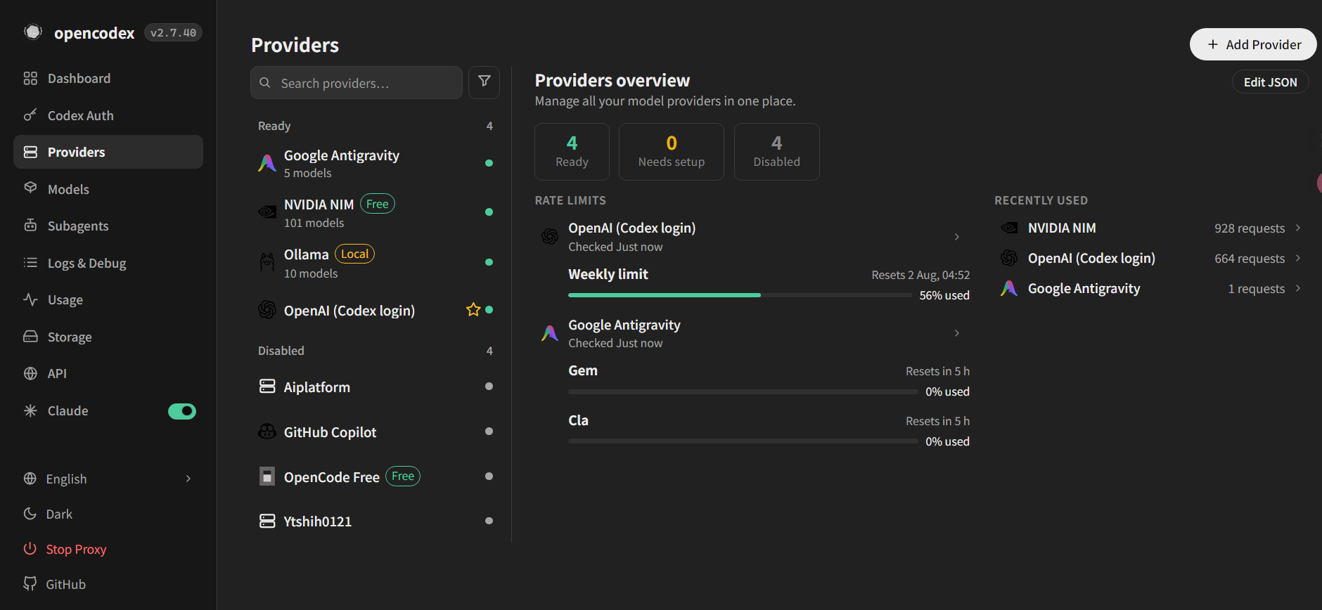 OpenCodex Providers 管理頁面